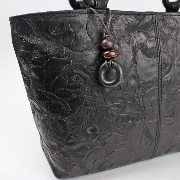 Minamoto Floral Pattern Embossed Cowhide Handbag