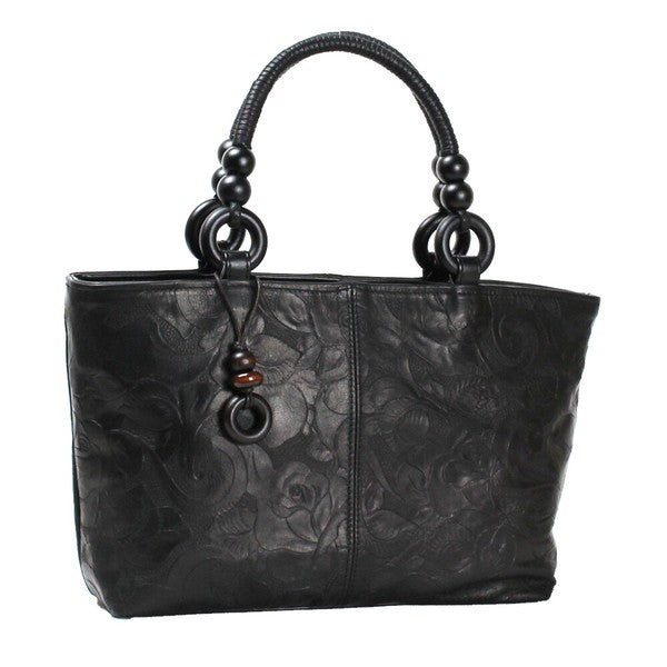 Minamoto Floral Pattern Embossed Cowhide Handbag