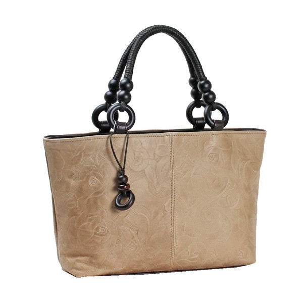 Minamoto Floral Pattern Embossed Cowhide Handbag