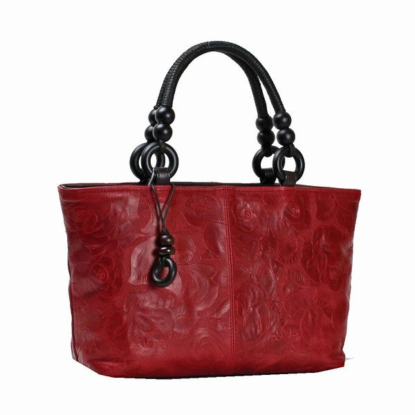 Minamoto Floral Pattern Embossed Cowhide Handbag