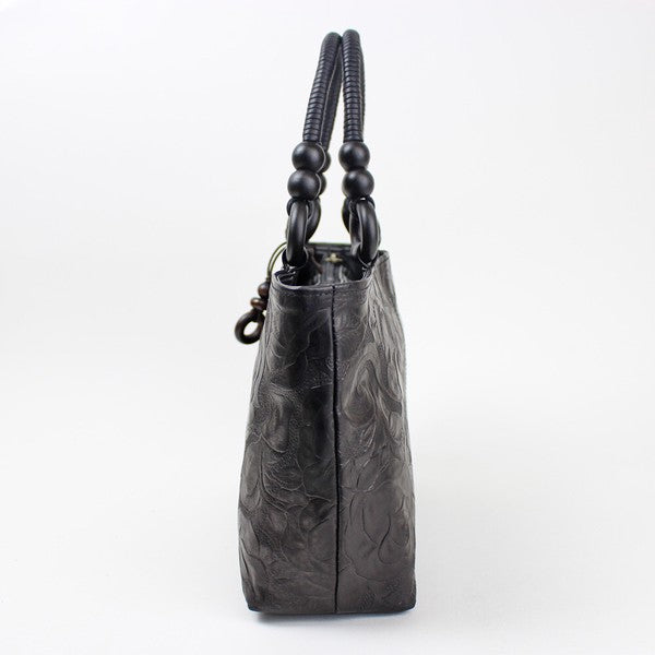 Minamoto Floral Pattern Embossed Cowhide Handbag